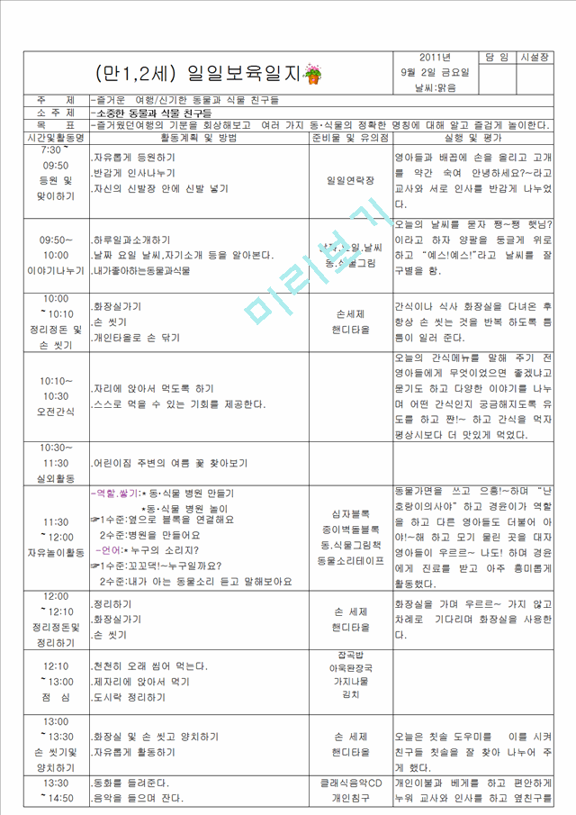 ★★★★★[2011년 9월][평가인증]어린이집 보육실습일지.hwp